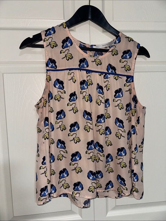 fun 2 fun Tops - Sleeveless Pink Floral Blouse with Blue Flowers and Details